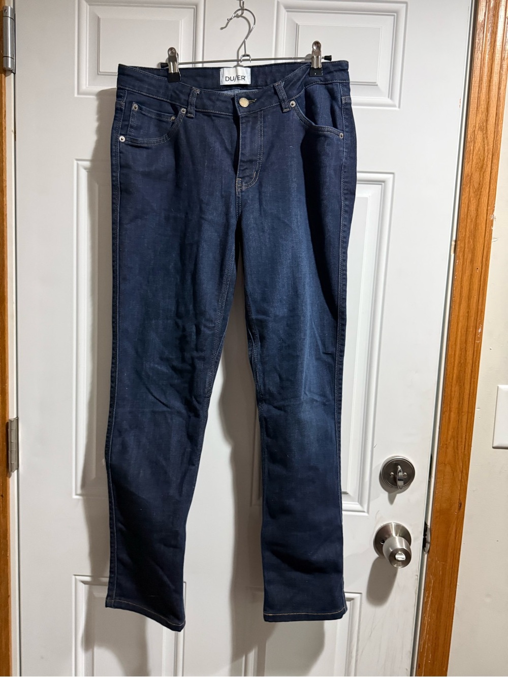 DU/ER Women's Straight Leg Jeans in Dark Indigo